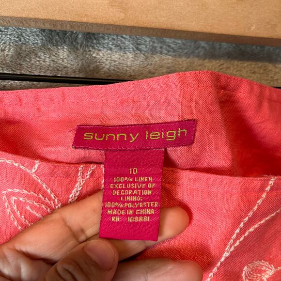 Y2K Boho Pink Embroidered Floral Linen Midi Skirt Cottagecore Fairycore Size 10 - Picture 4 of 4